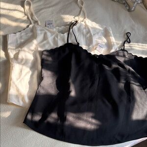 J. Crew Scalloped-Edge Camisole Pair in Black and white set of 2 nwt 14